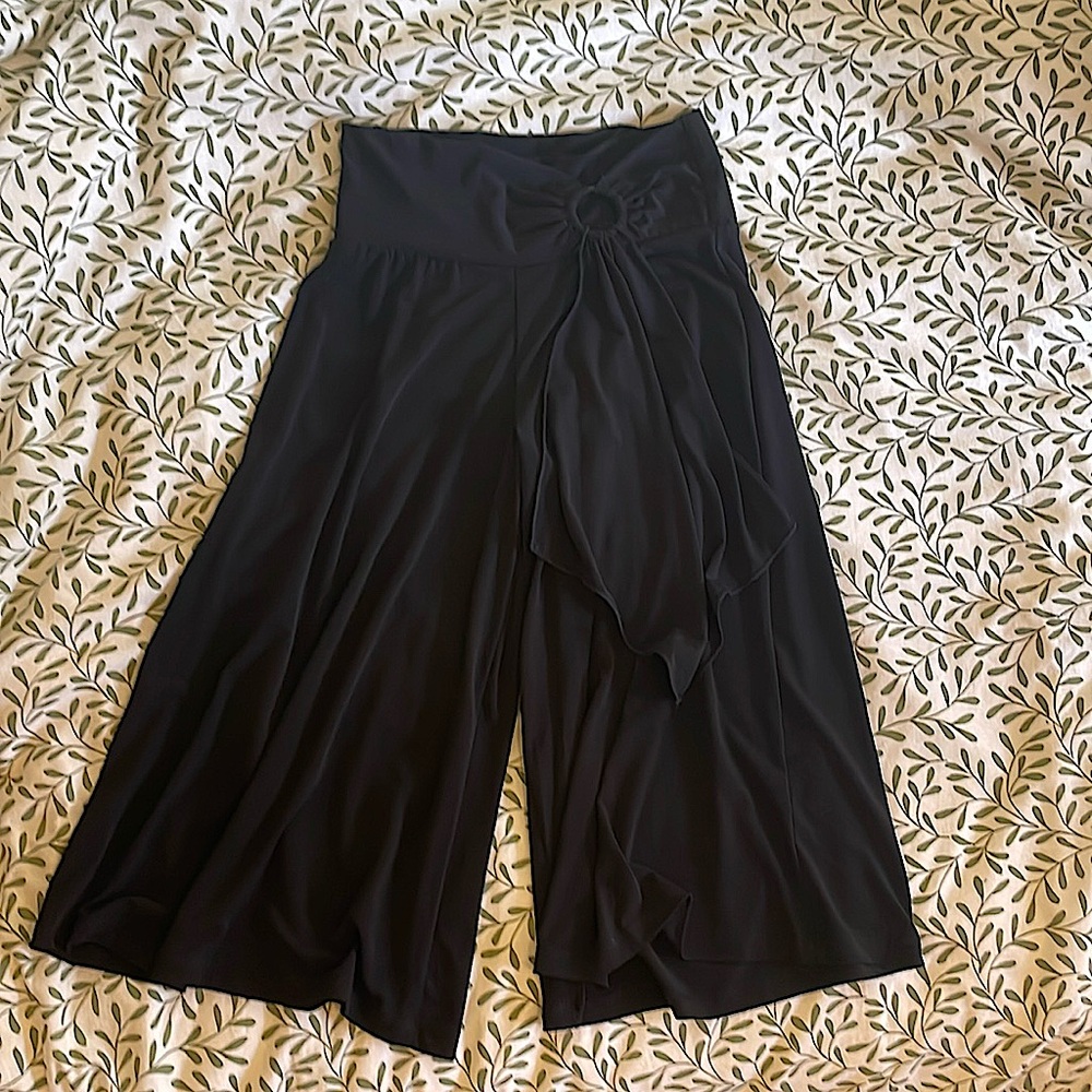 Elegant Y2K Black Wide-Leg Stretchy Pants - Size L